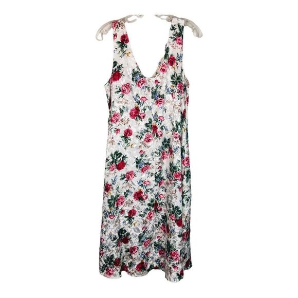 1079 vintage ivory floral satin slip dress sz xl - Picture 4 of 7